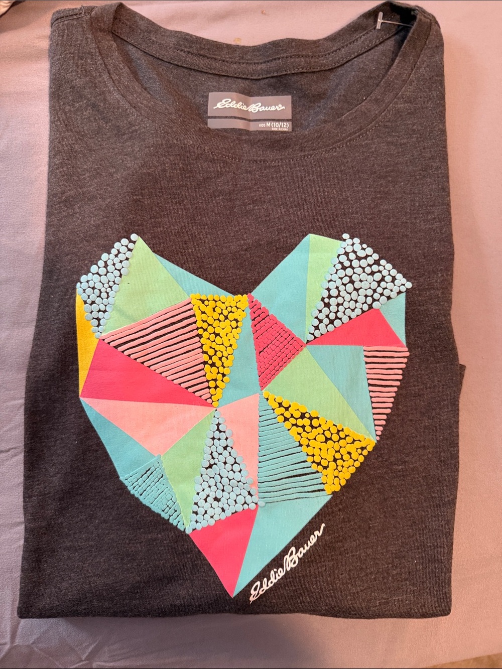 Eddie Bauer Girls' Charcoal Tee with Multicolor Geometric Heart